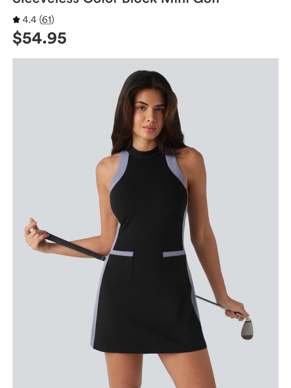 HALARA Black & Lavender Sleeveless mock neck dress w/ Front Pockets Size SMALL